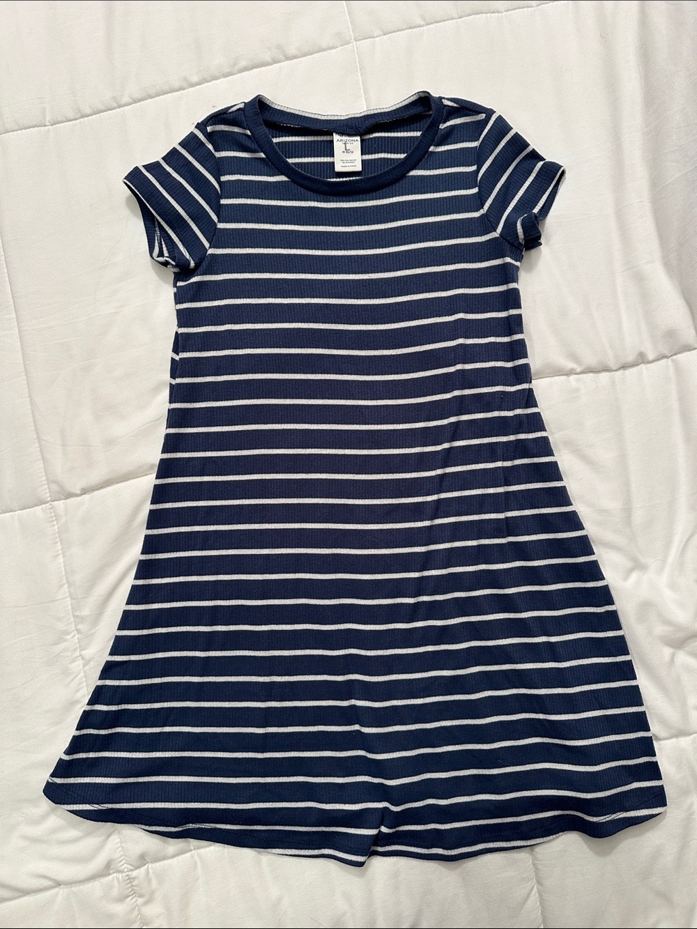 Arizona Jean Company Navy & White Striped Short Sleeve Dress